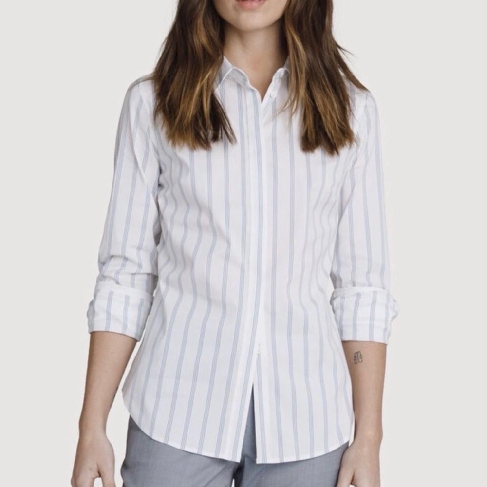 Kit + Ace Women’s Fitted Button Up Shirt With Blue Stripes